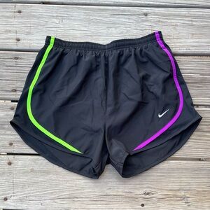 Nike Black Athletic Shorts with Neon Green and Purple Trim